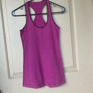 Lululemon women’s small pink and black striped tank top athletic shirt